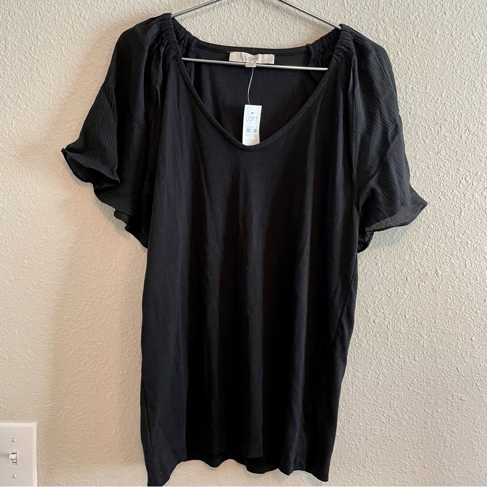 Loft Black Flutter Sleeve Top (NWT)